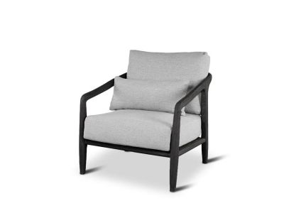 Loungesessel Anais | Teak ebony | schwarzes Geflecht | inkl. Kissen grau