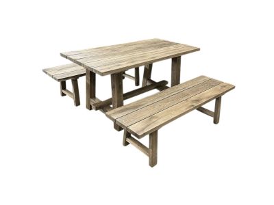 Outdoor Gartentisch Set | 160 x 80 cm | Massives Altholz Eiche