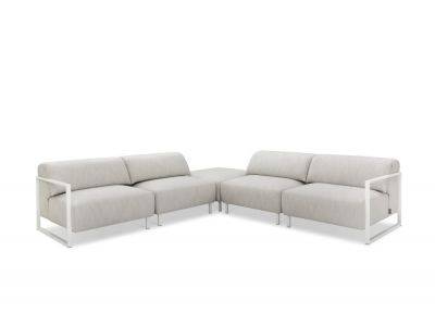 Loungeset Bali | 5-teilig | Weißes Metallgestell | Stoffbezug