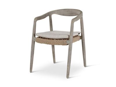 Gartenstuhl Anais | Teak grau | beiges Geflecht | inkl. Kissen beige