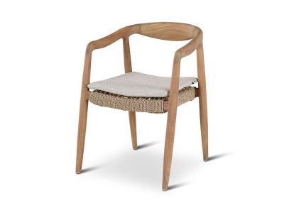 Gartenstuhl Anais | Teak natur | beiges Geflecht | inkl. Kissen creme