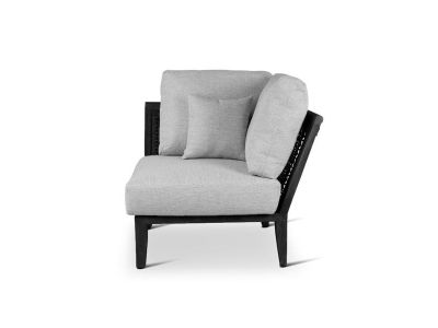 Loungeset Anais | Eck Modul | Teak ebony | schwarzes Geflecht | inkl. Kissen grau
