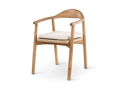 Gartenstuhl Lewis | Teak natur | natur Geflecht | Inkl. Kissen creme