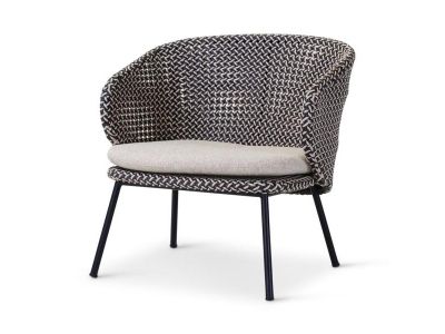 Loungesessel Modesto | Aluminium schwarz | Oyster Geflecht | inkl. Kissen in Creme