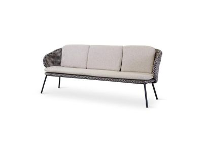 Loungeset Modesto | 3-Sitzer | Aluminium schwarz | Oyster Geflecht | inkl. Kissen creme