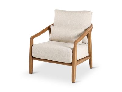 Loungesessel Anais | Teak natur | Beiges Geflecht | inkl. Kissen in Creme