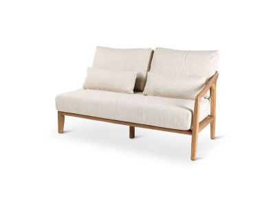 Loungeset Anais | rechts | Teak natur | natur Geflecht | inkl. Kissen creme