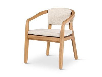 Gartenstuhl Elisa | Teak natur | beige Geflecht | inkl. Kissen creme