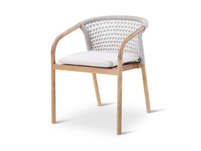 Gartenstuhl Lugano | Teak natur | graues Geflecht | Inkl. Kissen clay