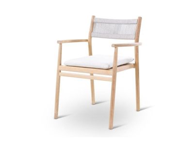 Gartenstuhl Maloy | Teak natur | graues Geflecht | Inkl. Kissen clay