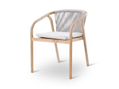 Gartenstuhl Boras | Teak natur | graues Geflecht | inkl. Kissen clay