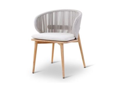Gartenstuhl Gabor | Teak natur | graues Geflecht | inkl. Kissen clay