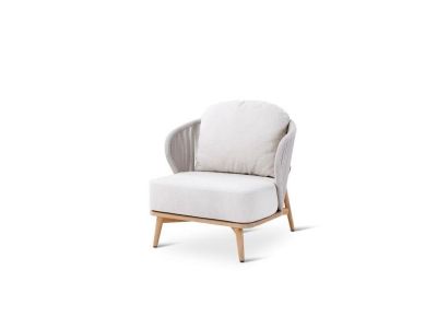 Loungesessel Gabor | Teak natur | graues Geflecht | inkl. Kissen clay